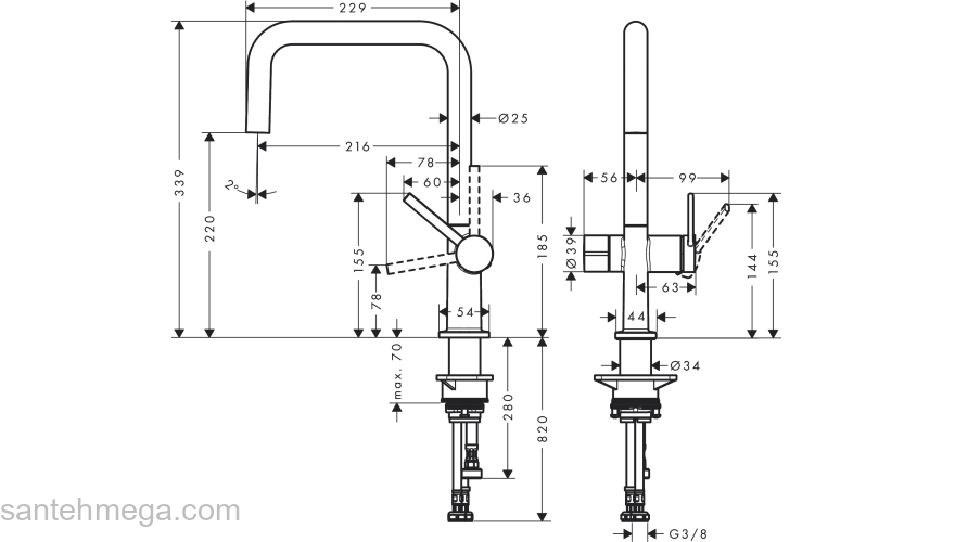 Кухонный смеситель однорычажный, U 220, с запорным вентилем, 1jet Hansgrohe 72807800, под сталь. Фото