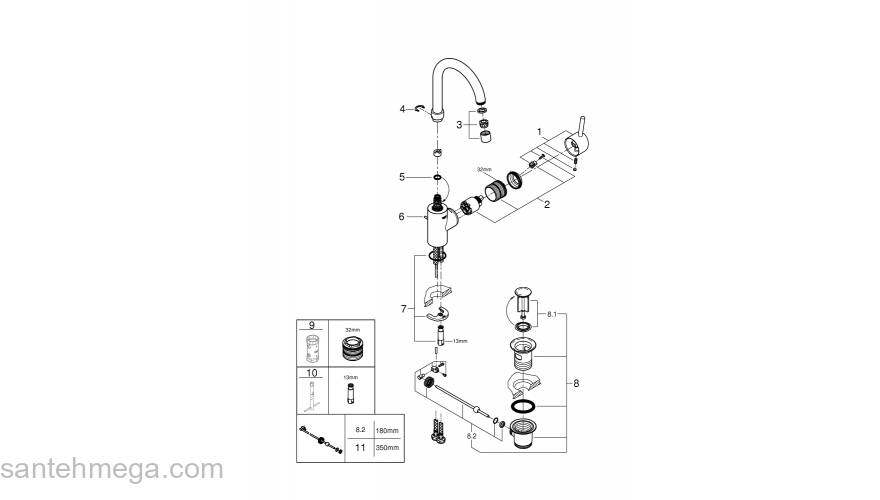 Смеситель однорычажный для раковины GROHE 32629002 Concetto с высоким изливом, хром. Фото