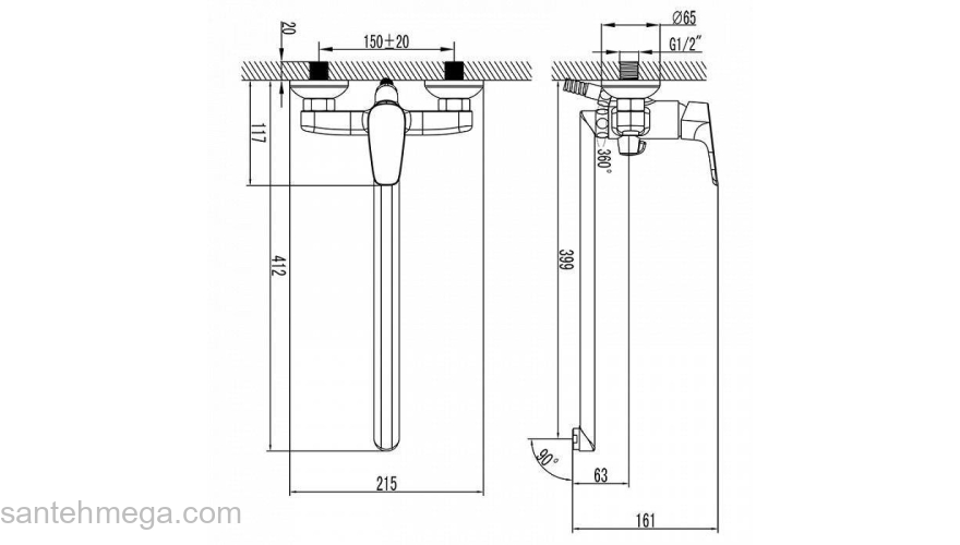 Смеситель для ванны с длинным изливом с керамическим дивертором Zodiac IDDIS ZODSBL2i10WA. Фото