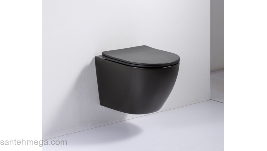 Чаша унитаза безободкового подвесного BELBAGNO Colorato Nero BB062CHR-MB. Фото