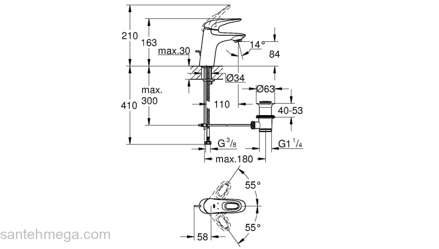 GROHE 23564003 Eurostyle 2015 Смеситель для ракоивны со сливным гарнитуром. Фото