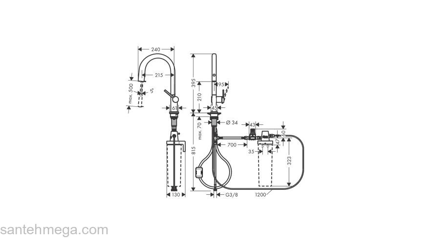 Cмеситель для кухни с вытяжным изливом Hansgrohe Aqittura M91 210 1j с подключением к фильтру питьевой воды 76803000. Фото