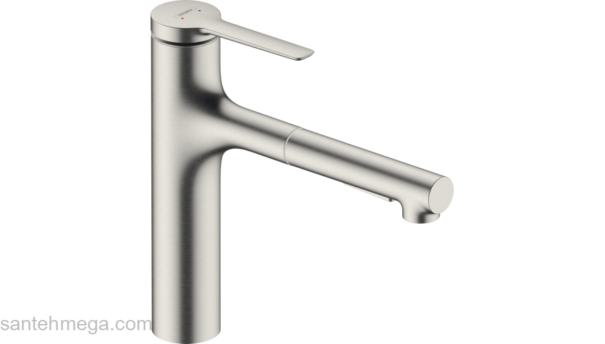 Смеситель для кухни Hansgrohe Zesis M33 74801800 с вытяжным душем, цвет сталь. Фото