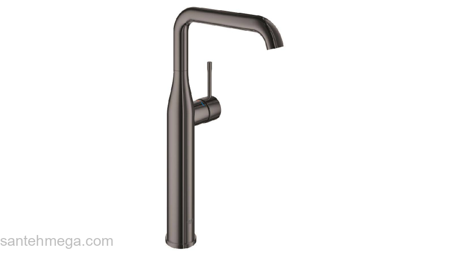 GROHE 32901A01 Essence New Смеситель однорычажный для свободностоящей раковины U-излив, гладкий корпус, цвет: темный гарфит, глянец. Фото