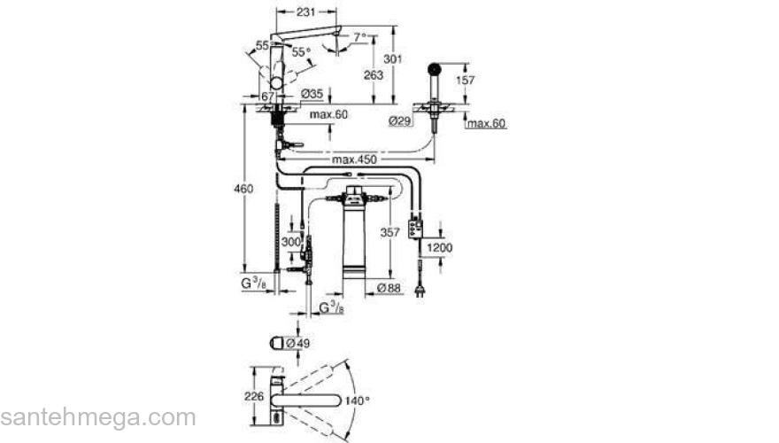 Смеситель для мойки GROHE Blue K7 31354001. Фото