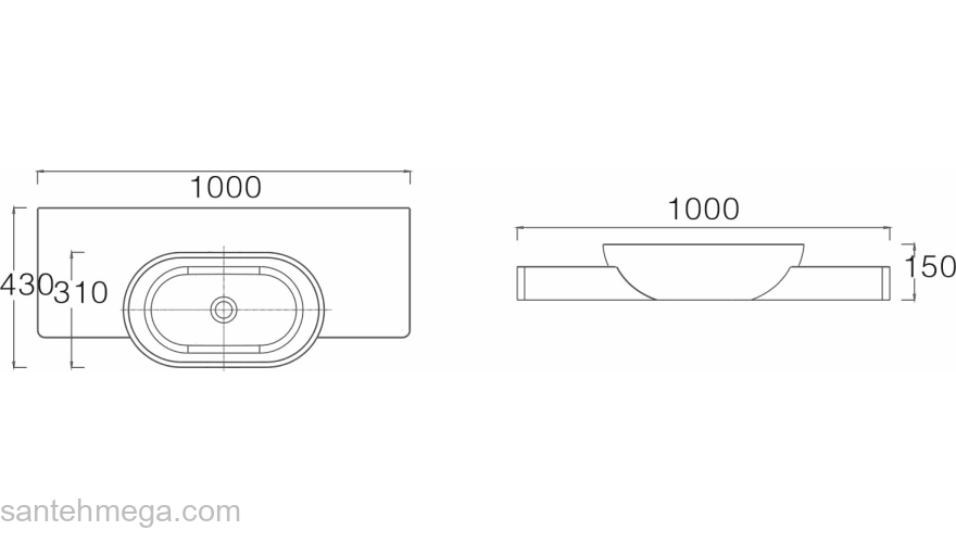 Раковина NS BATH NSS-1043G (глянцевая) 100х43. Фото