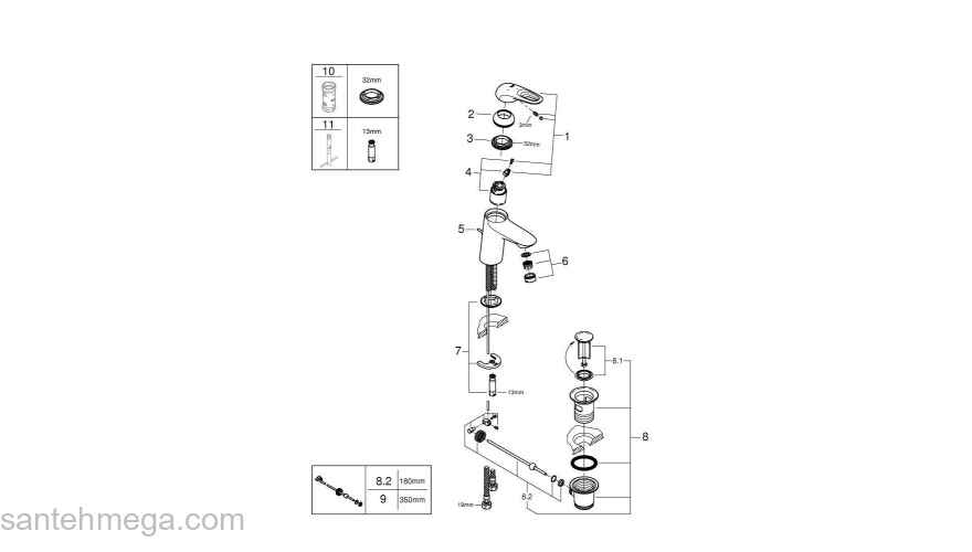 GROHE 23374003 Eurostyle 2015 Смеситель для раковины со сливным гарнитуром, с энергосберегающим картриджем - подача холодной воды при центральном положении рычага. Фото