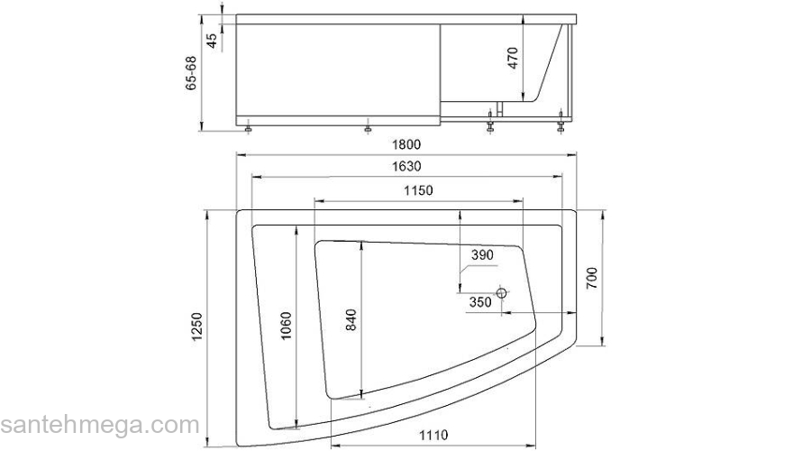 Ванна АКВАТЕК Оракул 180х125 с гидромассажем. Фото