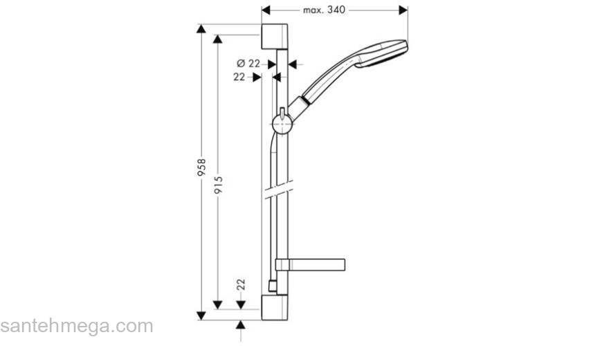 Душевой гарнитур Hansgrohe Croma 100 Vario/Unica 90cm 27771000. Фото