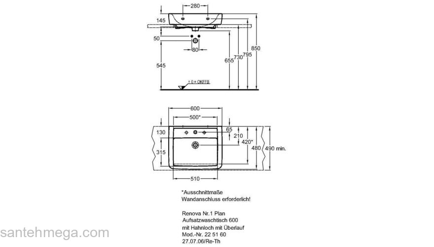 Раковина GEBERIT Renova NR.1 Plan 60x48 225160000. Фото