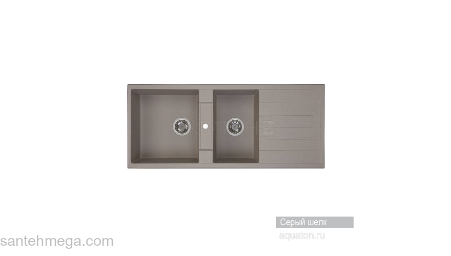 Мойка для кухни Акватон Торина прямоугольная с крылом и дополнительной чашей серый шелк 1A712032TR250. Фото