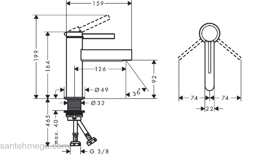 Finoris Смеситель для раковины, однорычажный, 100 со сливным клапаном Push-Open 76010670, матовый черный. Фото
