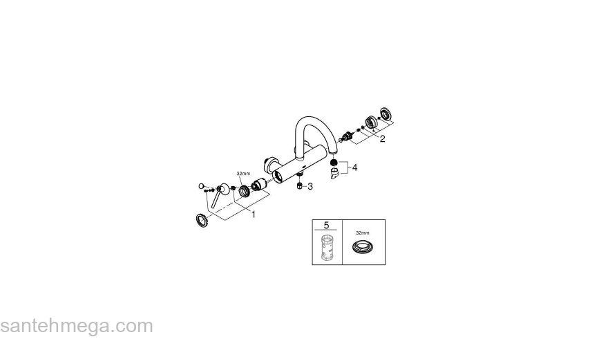 GROHE 32652DC3 Atrio New Смеситель однорычажный для ванны, настенный монтаж, СуперСталь. Фото