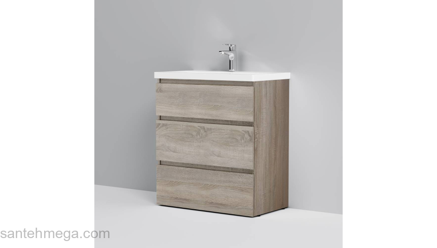 База под раковину напольная 75 см, 3 ящика, светлый дуб AM.PM Gem S M91FSX0752OF. Фото