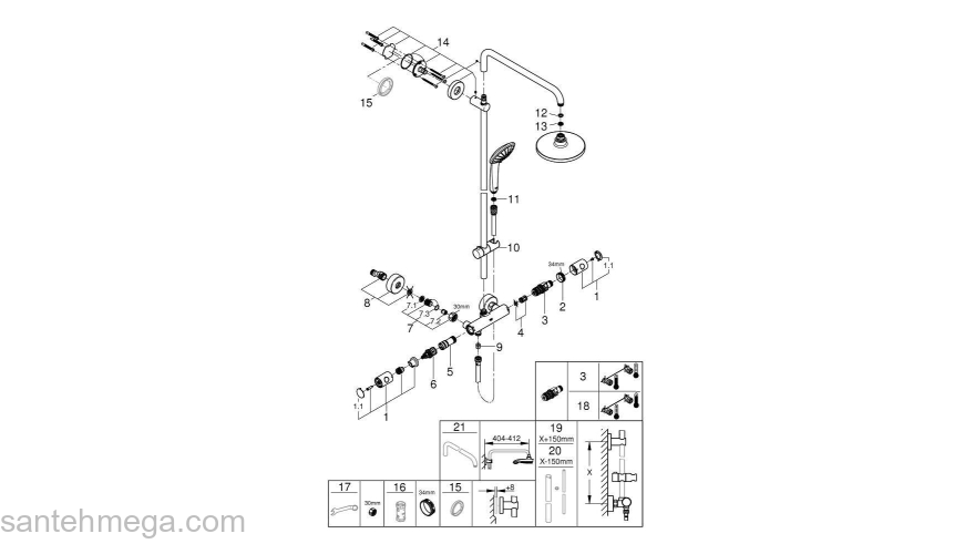 GROHE 27615000 Euphoria Душевая система с термостатом для душа 450 мм, EcoJoy™. Фото