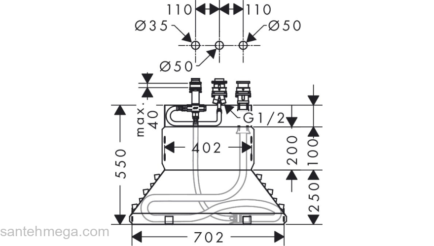 Скрытая часть смесителя Hansgrohe на 3 отверстия на край ванны 13437180. Фото