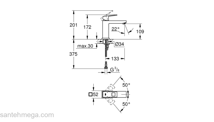 Смеситель для раковины GROHE Eurocube 23446000. Фото