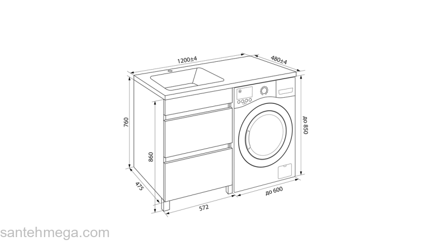 Тумба напольная для стиральной машины с ящиками 120 см белая Optima Home IDDIS OPH120Bi95. Фото