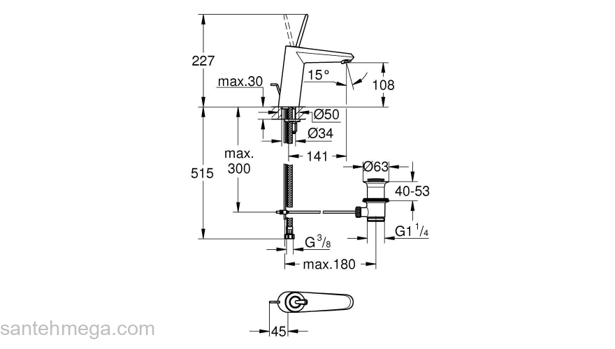 Смеситель для раковины GROHE Eurodisc Joystick 23427000. Фото