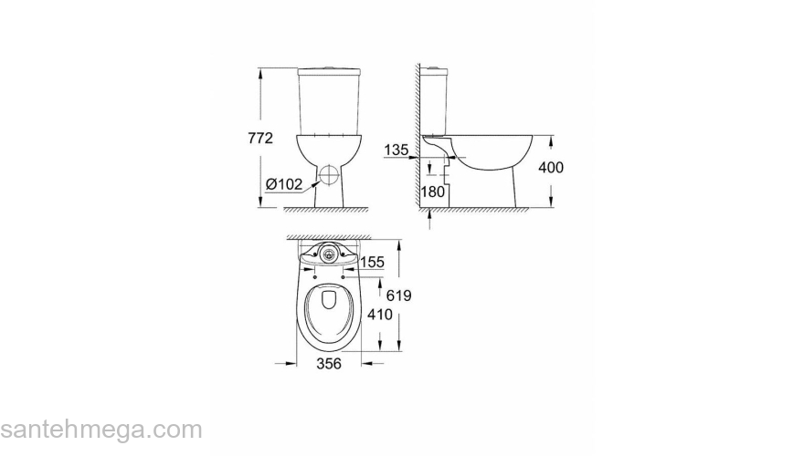 Унитаз напольный безободковый GROHE Bau Ceramic 39349000. Фото