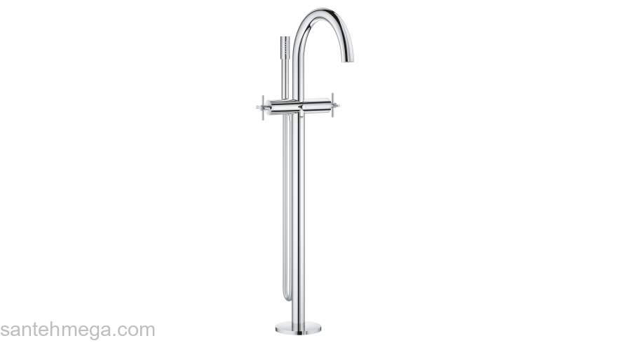 GROHE 25044003 Atrio New Смеситель двухвентильный для ванны свободностоящий, напольный монтаж, крестообразные ручки, ручной душ с держателем (комплект верхней монтажной части для 45 984 001). Фото