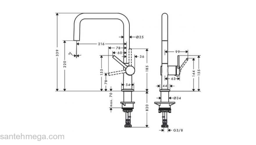 Кухонный смеситель однорычажный, U 220, 1jet Hansgrohe 72806670, матовый черный. Фото