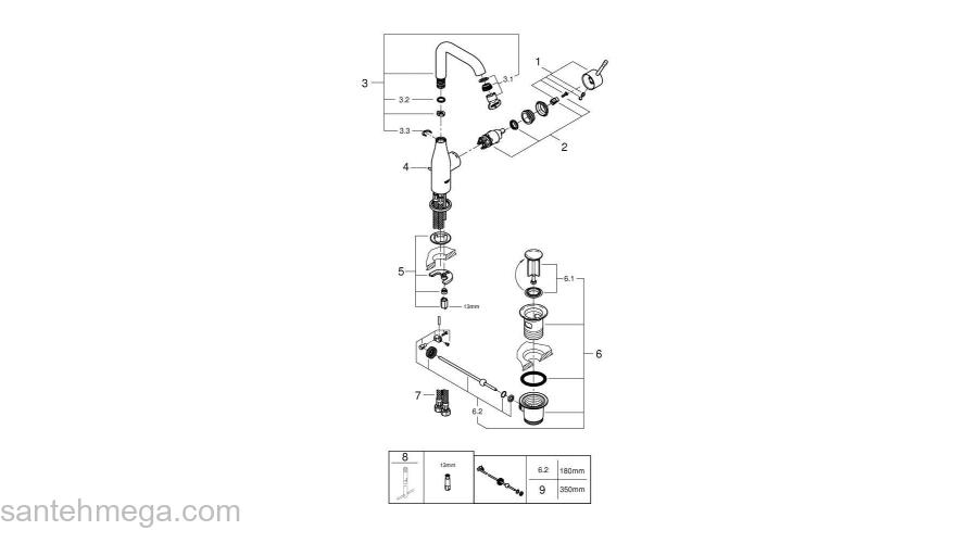 GROHE 32628EN1 Essence+ Смеситель для раковины с высоким изливом, сливной гарнитур. Фото