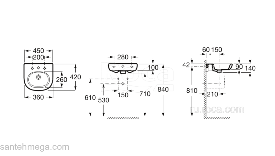 Раковина подвесная ROCA Meridian-N 45x42 327245000. Фото