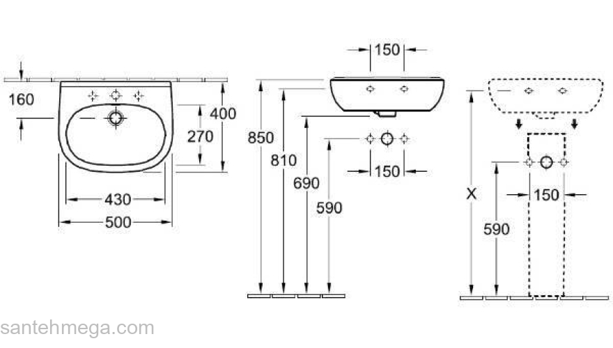 Раковина подвесная Villeroy&Boch O.NOVO 50х40 5360 5001. Фото