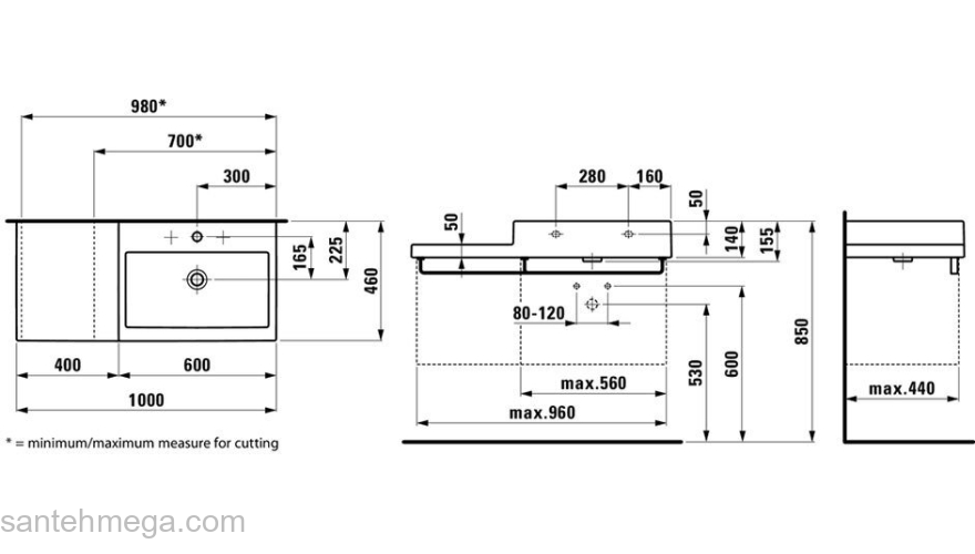 Раковина накладная LAUFEN Living City 100х46 8.1843.1.000.104.1 полочка слева. Фото