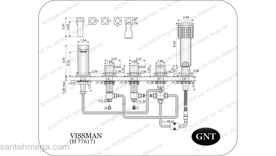 Врезной смеситель для ванны GNT Vissman H 77617. Фото