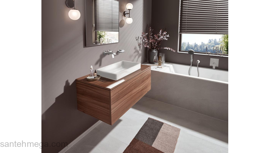 Vivenis Смеситель для раковины, однорычажный, скрытого монтажа, настенный, с изливом 19,2 см 75050000, хром. Фото