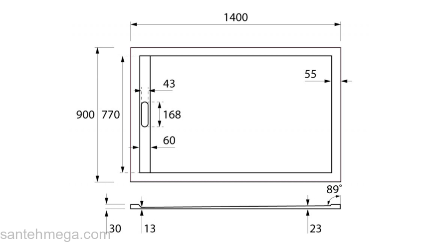 Душевой поддон из искусственного мрамора CEZARES TRAY-AS-AH-140/90-30-W. Фото