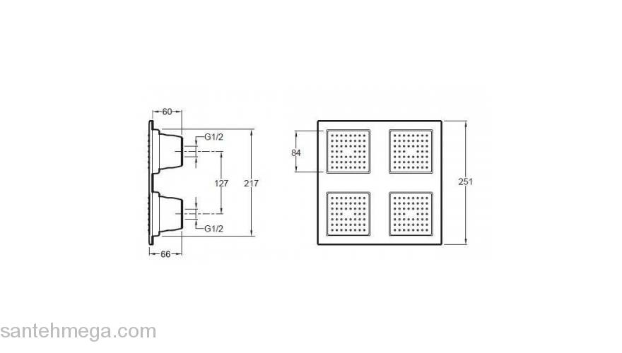 Верхний душ JACOB DELAFON WaterTile E8030-CP. Фото