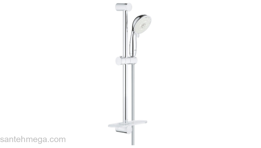 GROHE 27609001 Tempesta New Rustic 100 Душевой гарнитур IV, душевая штанга 600 мм, шланг 1750 мм, 9,5 л/мин, полочка, хром. Фото