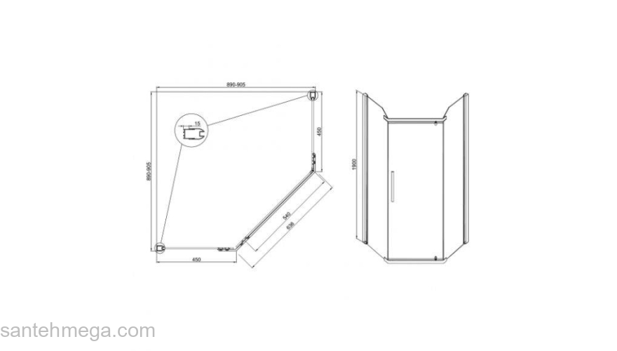 Душевой угол SOLE Quadro 90х90. Фото