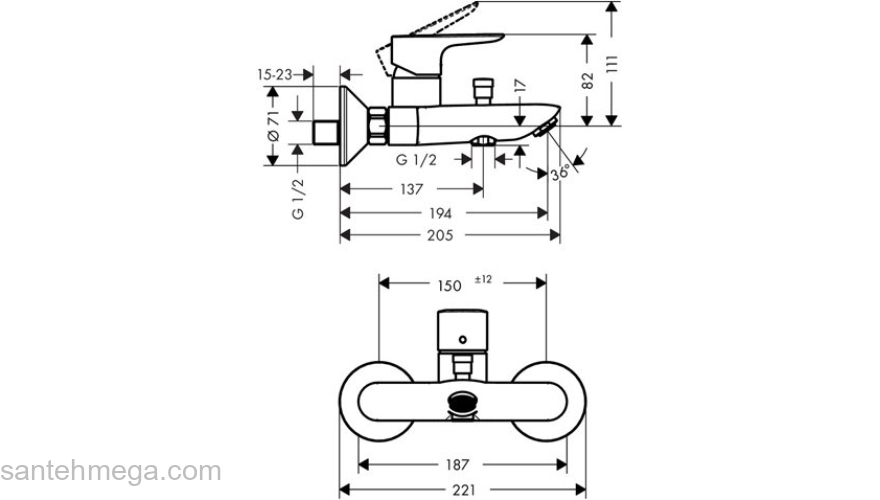 Смеситель для ванны Hansgrohe Talis E 71740000. Фото