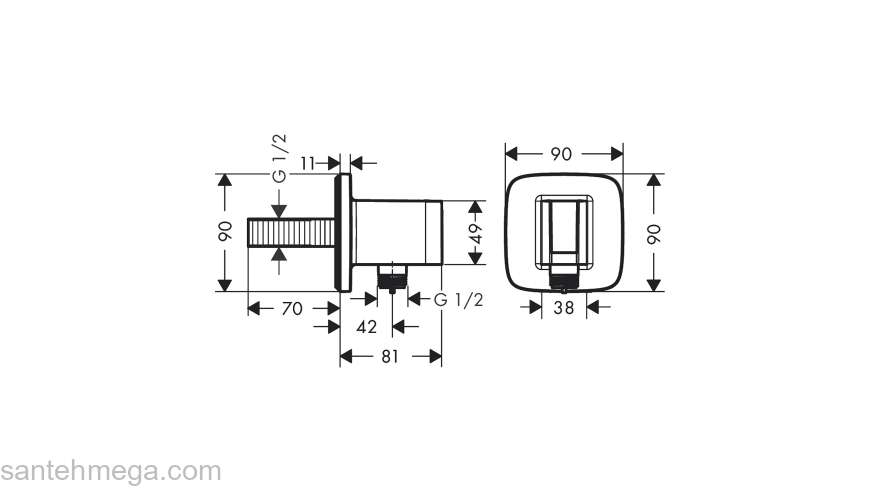 26887140 HANSGROHE  Fixfit Q шланговое подсоединение, шлиф.бронза. Фото