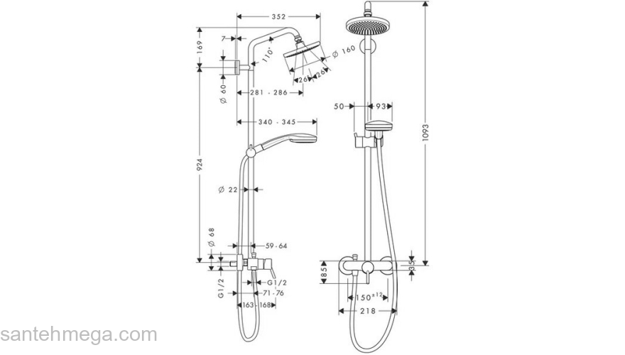 Душевая система Hansgrohe Croma 100 27154000. Фото