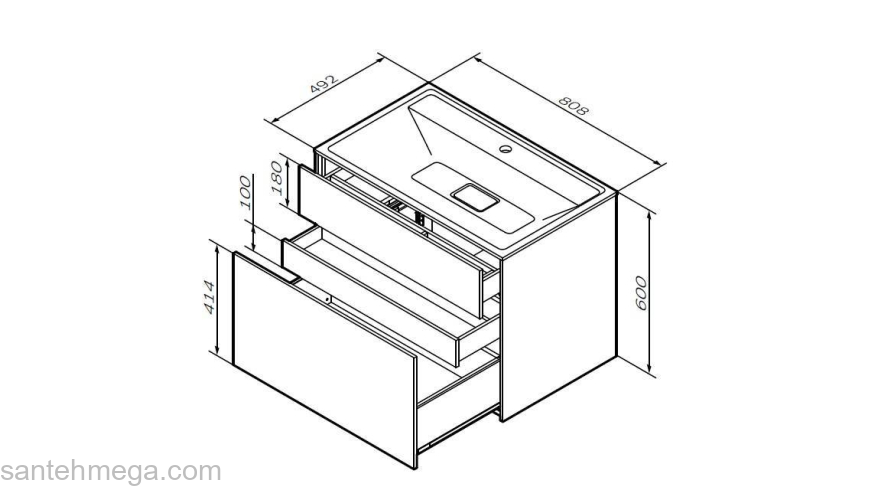 База под раковину подвесная 80 см, 3 ящика, элегантный серый AM.PM Inspire 2.0 M50AFHX0803EGM. Фото
