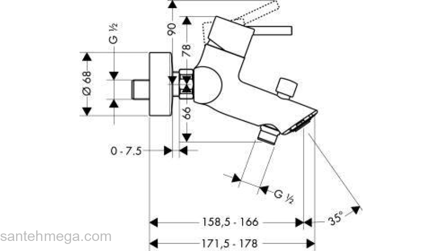Смеситель для ванны HANSGROHE Tails S2 32440000. Фото