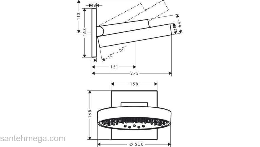 Верхний душ Hansgrohe Rainfinity 250 3jet 26232000. Фото