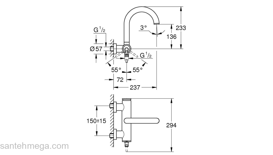 GROHE 32652DC3 Atrio New Смеситель однорычажный для ванны, настенный монтаж, СуперСталь. Фото