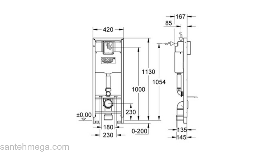 Инсталляция для подвесного унитаза для инвалидов GROHE Rapid SL 38675001. Фото