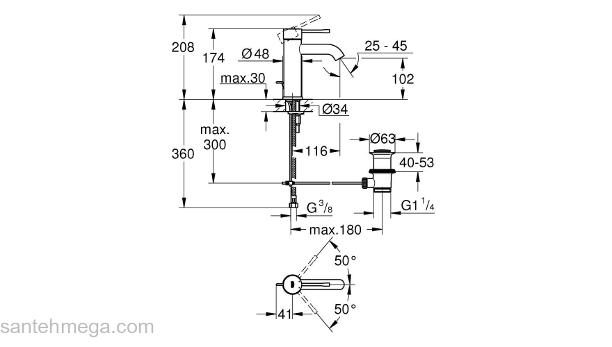 GROHE 23589A01 Essence New Смеситель для раковины S-Size II, сливной гарнитур, цвет: темный гарфит, глянец. Фото