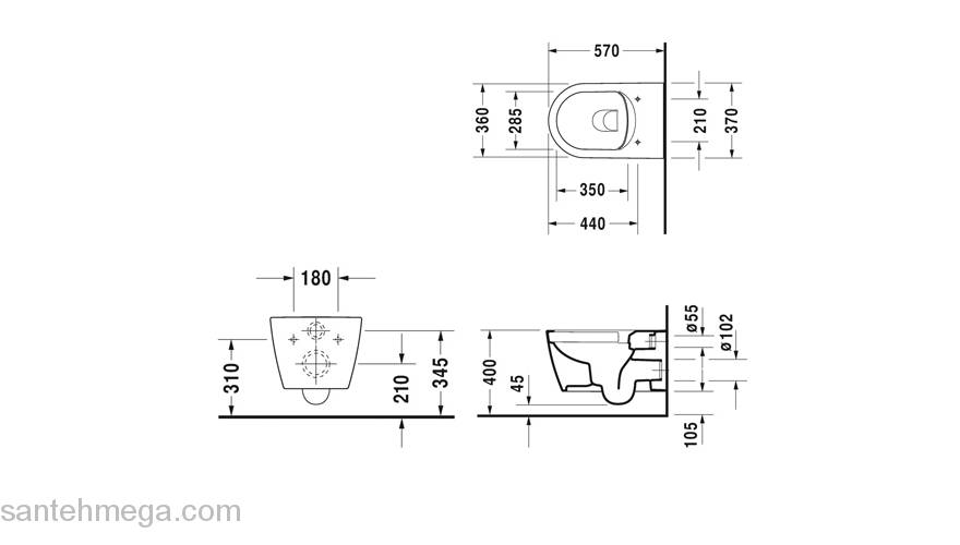 Унитаз подвесной DURAVIT ME by Starck Compact Rimless 45290900A1. Фото