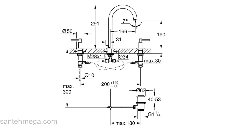 GROHE 20009003 Atrio New Смеситель двухвентильный для раковины на 3 отверстия, монтаж на бортик, размер M. Фото