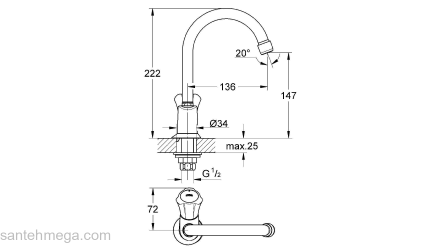 GROHE 20393001 Costa L Вертикальный вентиль. Фото