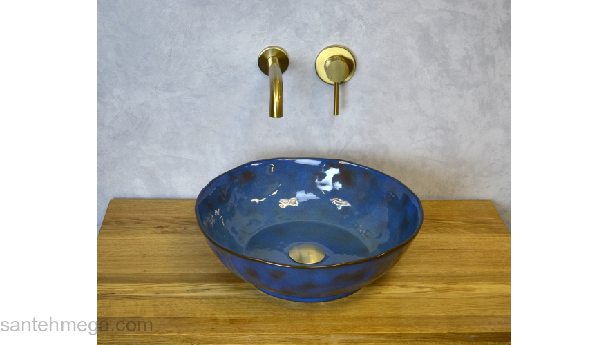 Раковина накладная сине-коричневая 39х39 Bronze De Luxe Salamander 2000. Фото