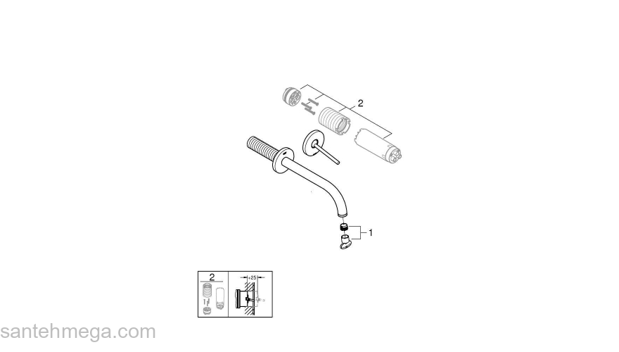 GROHE 19918AL3 Atrio New Joy Смеситель для раковины на 2 отверстия, настенный монтаж, вынос 221 мм, размер S, Графит (без встроенной части, комплект верхней монтажной части для 23 429 000). Фото